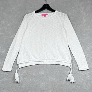 Lilly Pulitzer Sweater Womens Size XS White Cotton Top Long Sleeve Tassel Detail